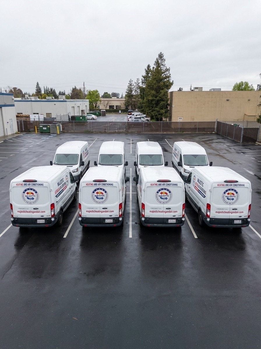 Majestic vans parked at HQ — rear view